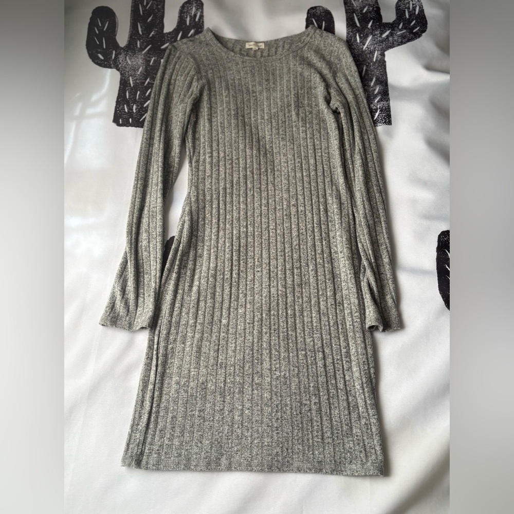 Heart Hips Gray Ribbed Long Sleeve Sweater Dress